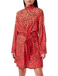 Liquorish Vrouwen luipaardprint Ombre jurk met open hals detail in oranje bruiloft, rood, 14