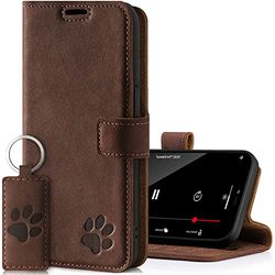 SURAZO Prestige Leather Case for Samsung Galaxy S22 Ultra 5G - RFID Flip Wallet - 3 Card Slots & Cash Pocket - Secure Magnetic Closure & Kickstand - Real Leather Phone Cover (Nut & Paw)