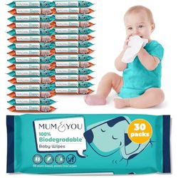 Mum & You Baby Wipes Multipack - 1,680 Biodegradable Wet Wipes (30 Packs) | 99.4% Water Wipes for Sensitive Newborn Skin | Baby Wipes Bulk, Bum Wipes, Wet Tissue, Eco-Friendly wet wipes baby