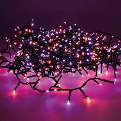 Guirlande LED extérieure clignotante dans des tons violets et oranges vibrants. Avec 750 LED et un câble noir de 21 m, elle est parfaite pour éclairer vos célébrations. Créez une atmosphère magique et