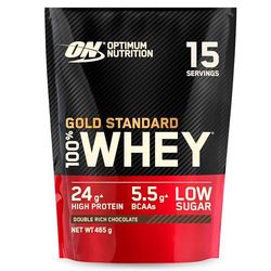Optimum Nutrition Gold Standard 100% Whey Muscle Building and Recovery Protein Powder With Naturally Occurring Glutamine and BCAA Amino Acids, Double Rich Chocolate Flavour, 15 Servings, 465 g