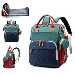 Lamroro Diaper Bag with Changing Station, 3 in 1 Baby Diaper Backpack, Green-blue-red, 13" L x 8" W x 16.5" H, Diaper Bag Backpack