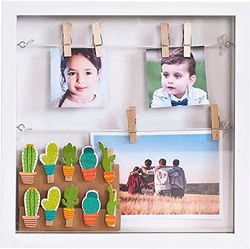 Gadgy 10 x 10 Inch White Acrylic Shadow Box Frame with 18 Clips | 3D Collage Picture Frame