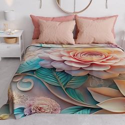 PETTI Artigiani Italiani - Couvre-Lit 260x250 cm Microfibre, Printemps Été, Parure de Lit Légère Double, Draps 2 Personnes, Floral 05-11, 100% Fabriqué en Italie