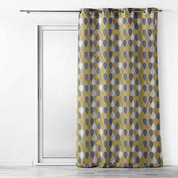 Douceur d'Intérieur, Rideau à Oeillets (140 x 260 cm) Palpito Jaune/Anthracite, Polyester Imprimé