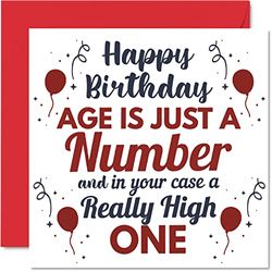 Funny Birthday Cards for Men Women - Just a Number - Rude Birthday Card for Dad Mum Brother Sister Auntie Uncle Grandad Nanny Gran, 145mm x 145mm Banter Humour Joke Bday Greeting Cards