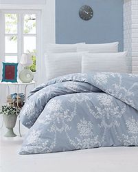 Nuit Des Rêves Ranforce - Juego de Funda de edredón Individual XL (155 x 200 cm), 100% algodón, Azul y Blanco, Lavable a máquina, Cuenta de 145 Hilos, sobre y Cierre de Botones, cómoda y Elegante