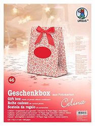 Ursus 5150046 - geschenkdoos Celina, sneeuwster rood, 5 stuks, van fotokarton 300 g/m², aan beide zijden bedrukt, voorgestanst en gegroefd, inclusief 10 papieren tags, ideaal voor kleine verrassingen
