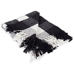 DII, Buffalo Check Collection, manta rústica com borlas, 127 x 152 cm, preto e branco