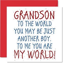 Mooie verjaardagskaarten voor kleinzoon - You Are My World - Gelukkige verjaardagskaart van grootouder, kleinzoon verjaardagscadeaus, 145 mm x 145 mm kleinzoon verjaardagskaart, kleinzoon wenskaarten cadeau voor jongens