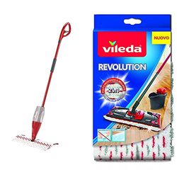 Vileda 1-2 Spray Max, Sistema Lavapavimenti Spray con Panno in Microfibra & Revolution Panno Ricambio 2 in 1 in Microfibra, Bianco