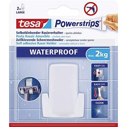 tesa Powerstrips️ - Soporte Adhesivo para Maquinilla de Afeitar - Montaje sin Taladrar - Fuerza de Fijación hasta 3 kg con Tecnología Powerstrips Waterproof - Blanco
