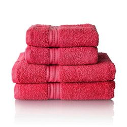 ALCLEAR - Set di asciugamani premium in spugna, disponibili in 6 colori e 5 dimensioni, composto da 2 teli doccia da 70x140 cm e 2 teli 50x100 cm, colore rosso - standard Oeko-Tex 100