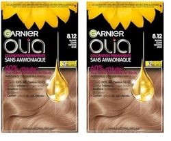 Garnier Coloration Permanente - Sans Ammoniaque - Aux huiles Naturelles de Fleurs - Blond Clair Cendré Irisé (8.12) - Olia (Lot de 2)