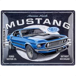 Nostalgic-Art Plaque rétro, 30 x 40 cm, Ford Mustang – 1969 Mach 1 Blue – Idée de cadeau pour fans de Ford, Official License Product (OLP), en métal, design vintage