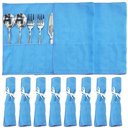 ikaufen Lot de 8/10 sacs de rangement argentés en flanelle anti-ternissement pour argenterie, couverts, ruban blanc pour ustensiles de cuisine