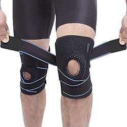 OFUN kniebrace sport 2 stuks, OFUN compressie kniebrace kniebeschermers met verstelbare klittenbandsluiting & siliconen voor volleybal, basketbal, crossfit, hardlopen, unisex
