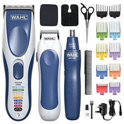 Wahl Colour Pro Cordless 3-in-1 Hair Cutting Kit, Rechargeable Hair Clipper, Battery Powered Trimmer & Ear/Nose Hair Removal, Suitable for Families, Colour Coded for Easy Home Hair Cuts
