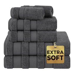 American Soft Linen Lot de 6 Serviettes de Bain, Collection Salem, 100% Coton peigné Turc, Douces et absorbantes, 2 Serviettes de Bain, 2 essuie-Mains, 2 débarbouillettes, pour Salle de Bain, Gris