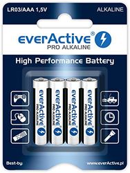 everActive Confezione da 4 batterie AAA Pro alcaline, Micro LR03 R03 1,5 V, massima potenza, durata 10 anni, 4 pezzi, 1 confezione blister