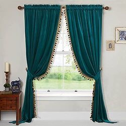 StangH Lot de 2 Rideaux occultants en Velours à Pompons – Rideaux décoratifs à Isolation Thermique pour Salon, Chambre à Coucher, 132,1 x 213,4 cm, Bleu Sarcelle