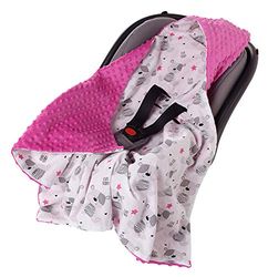 Medi Partners Slagtäcke 100% bomull 85 x 85 cm gosig filt för barnvagn, babystol, universell babyfilt, dubbelsidig babyfilt, buggy bilstol (nallebjörn med mörkrosa minky)