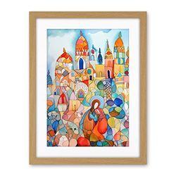 Artery8 Abstract Moroccan Cityscape Folk Art Artwork Framed Wall Art Print 18X24 Inch