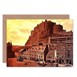 Wee Blue Coo EDINBURGH CASTLE FROM THE GRASSMARKET 1904 BIRTHDAY BLANK GREETINGS CARD