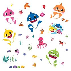 RoomMates RMK4303SCS Baby Shark Peel and Stick naklejki ścienne, małe, niebieskie, różowe, żółte