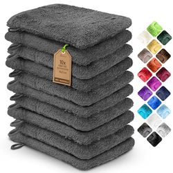 NatureMark Lot de 10 Gants de Toilette en Tissu éponge, 100% Coton, Gris Anthracite, 15 x 21 cm
