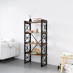Homemania BSHELF-08 Librería Star - Estante de Pared, Oficina, Sala de Estar - Negro en Metal, Madera, 70 x 35 x 150 cm