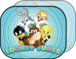 Par de Cortinas Laterales Parasol Coche niño niñas 44 x 35 cm Baby Looney Tunes Dibujos Bugs Bunny Duffy Duck Lola Bunny Titti Silvestro Tuz Azul