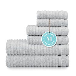 Martha Stewart - Ensemble de Serviettes de Bain 6 Pièces, Serviettes de Bain, Essuie-Mains, Débarbouillettes, Coton 100%, Gris Texturé, Résistantes à la Décoloration, Séchage Rapide