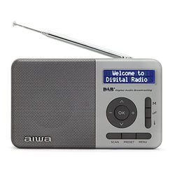 Aiwa RD-40DAB/SL: draagbare digitale radio (Dab/DAB+/FM, ingebouwde luidspreker, 100 zenders, dot matrix-display, hoofdtelefoonaansluiting, dubbel alarm, oplaadbare batterij). Kleur: zilver.