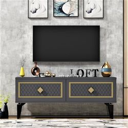 Hanah Home Stijlvolle tv-standaard, antraciet en goud, 120 x 49 x 29,6 cm, 100% melamine gecoat partielbord, 18 mm dik, modern design voor woonkamer en entertainmentruimtes