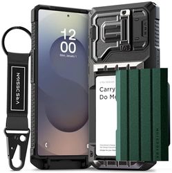 VRS DESIGN Damda Glide Ultimate voor Galaxy S25 Ultra (2025), hoogwaardige, stevige, volledig bedekte cameralensbescherming, portemonneehoesje met multifunctionele band (metallic groen)