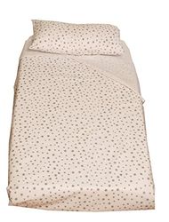 Ti TIN, platt ark (80 x 130), örngott (28 x 50 cm) och påslakan (80 x 50 cm) tryckt för barn | mjukt, bekvämt och allergivänligt set - 100% bomull - stjärnmönster - vit och grå färg