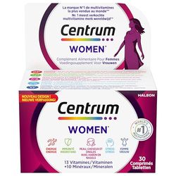 CENTRUM – Multivitamines Femme - 13 Vitamines & 11 Minéraux - Vitalité, Immunité, Énergie au Quotidien - Complément Alimentaire - 30 Comprimés