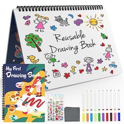 NEWYES Kids White Board Set Herbruikbare Droog Wissen Tekening Boek met 10 Markers, 3 4 5 6 7 8 Jaar Oude Jongens & Meisjes Leren Speelgoed Uitwisbaar Doodle Boek voor Schrijven, Tekenen, Doodle