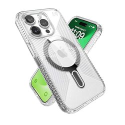 Speck Transparant iPhone 15 Pro-hoesje - ClickLock No-Slip Interlock, gebouwd voor MagSafe, valbeschermende grip - krasbestendig, anti-vergeling, 6,1 inch telefoonhoesje - Presidio Grip Clear/Chrome