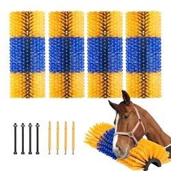 VEVOR Krasborstel, set van 4 veeborstel met 8 schroeven, 43,5 x 19 x 10 cm schuurborstel, voor het verlichten van jeuk en voor reiniging, vachtverzorging & als krabpaal voor paarden, varkens en