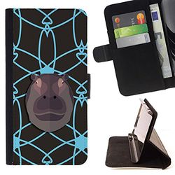 BeanShells [ MICROSOFT LUMIA 850 Hoesje [ Flip Cover Lederen Portemonnee] - Hippo Disco Blue Atom