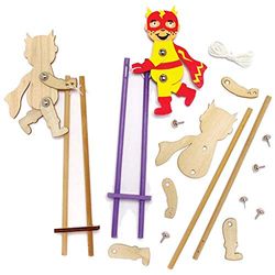 Baker Ross FE405 Star Hero Wooden Acrobat Kits - Pack of 3, Build Your Own Puppets, Puppets for Kids, Wooden Model Kit