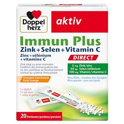 Doppelherz Immun Plus Direct – Le zinc, le sélénium et la vitamine C contribuent au fonctionnement normal du système immunitaire – 20 sachets