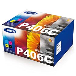 Pacco da 4 Cartucce Toner CLT-406S CLT-K406S CLT-P406C Compatibili per Samsung 406S per Xpress C410W C460W CLP-360 360N CLP-365 365W CLX-3300 CLX-3305 CLX-3305W (Nero Ciano Magenta Giallo, 4 Pack)