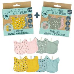 Set van 2 sets van 4 kattendoekjes – Feel Natural Baby