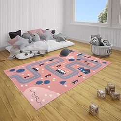 Hanse Home Vloerkleed voor kinderkamer, kindertapijt, Dream Street - jong meisjes, speeltapijt, laagpolig, modern, speelstraat, straatmotief, zachte pool, onderhoudsvriendelijk - roze, 160 x 220 cm