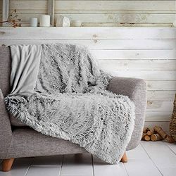 Gaveno Cavailia Hugg and Snugg Teddy Fleece Sofa Bed Blanket, Super Soft Fluffy Easy Care Decorative Throw, Cosy Warm Settee ThrowOver, Double 150x200 cm, Silver