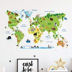 Stickers voor kinderen | Muurstickers wereldkaart - wanddecoratie kinderkamer | 60 x 95 cm