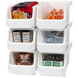 ReadySpace Contenedores de plástico para organizar y almacenar contenedores para armario, cocina, oficina, juguetes u organización de despensa, grandes, paquete de 6, color blanco